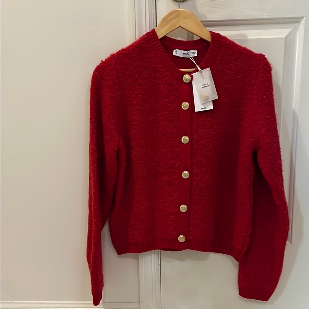 Red Button-Up Women Sweater